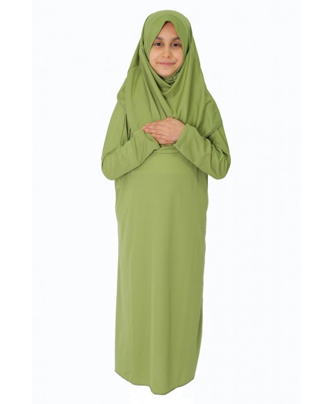Fıstık Yeşili Namaz Elbisesi ÇOCUK FERMUARLI