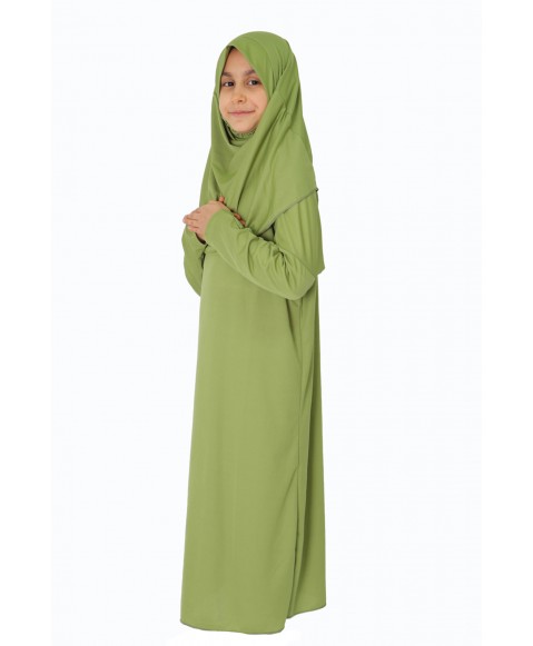 Fıstık Yeşili Namaz Elbisesi ÇOCUK FERMUARLI