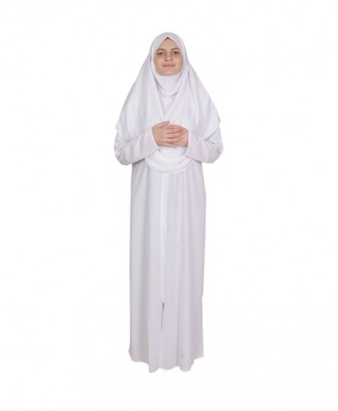 MEDİNE İPEĞİ Beyaz FERMUARLI Namaz Elbisesi