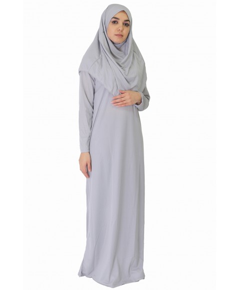 Açık Gri Fermuarsız Model Namaz Elbisesi