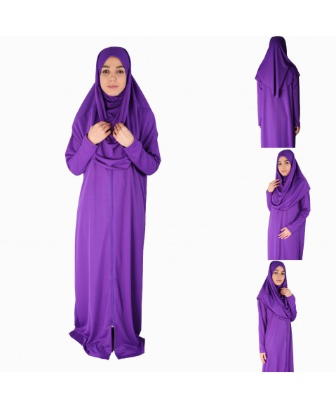 Açık Menekşe Moru Fermuarlı Model Namaz Elbisesi
