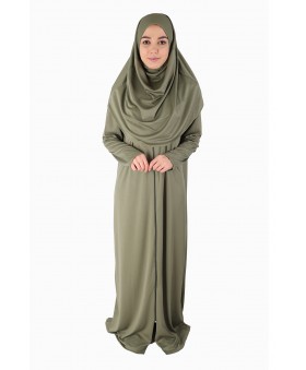 Açık Haki Fermuarlı Model Namaz Elbisesi
