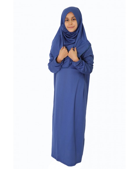 MEDİNE İPEĞİ İndigo Mavi FERMUARLI NAMAZ ELBİSESİ