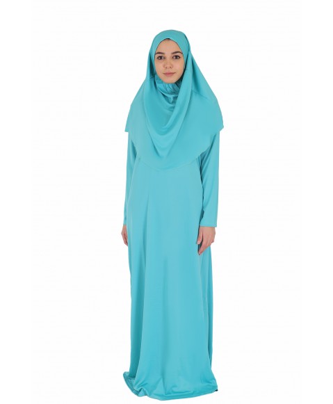 Cam Göbeği Mavisi Fermuarsız Model Namaz Elbisesi