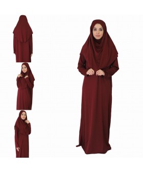 Bordo Fermuarsız Model Namaz Elbisesi