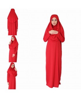 MEDİNE İPEĞİ Kırmızı FERMUARSIZ NAMAZ ELBİSESİ