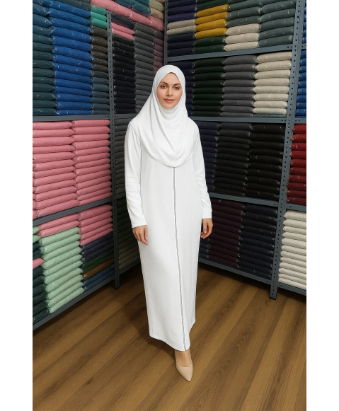 Beyaz Fermuarlı Model Namaz Elbisesi