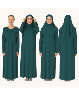 Zümrüt Yeşil Fermuarsız Model Namaz Elbisesi