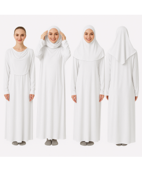 Beyaz Fermuarsız Model Namaz Elbisesi