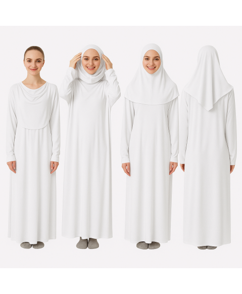 Beyaz Fermuarsız Model Namaz Elbisesi