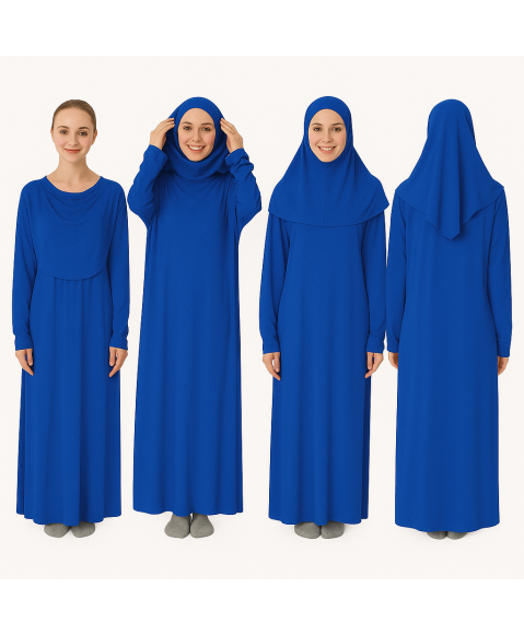 Mavi Fermuarsız Model Namaz Elbisesi