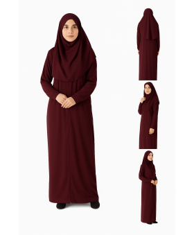 Bordo Fermuarlı Model Namaz Elbisesi