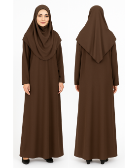 Koyu Sütlü Kahve Fermuarsız Model Namaz Elbisesi