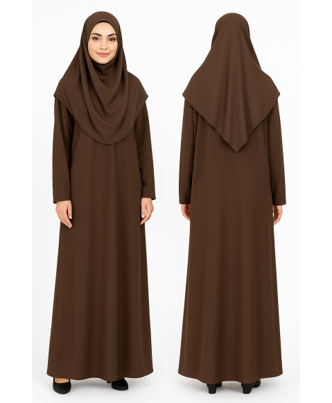 Koyu Sütlü Kahve Fermuarsız Model Namaz Elbisesi