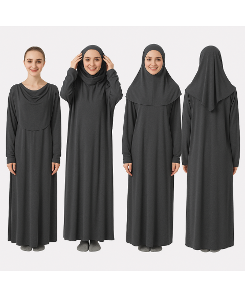 Antrasit Gri Fermuarsız Model Namaz Elbisesi