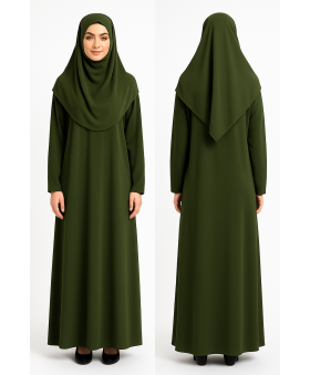 Koyu Haki Namaz Elbisesi FERMUARSIZ