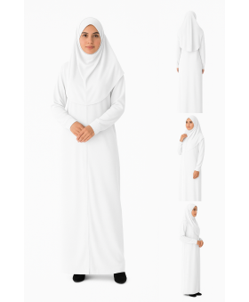 Beyaz Fermuarlı Model Namaz Elbisesi