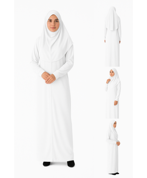 Beyaz Fermuarlı Model Namaz Elbisesi