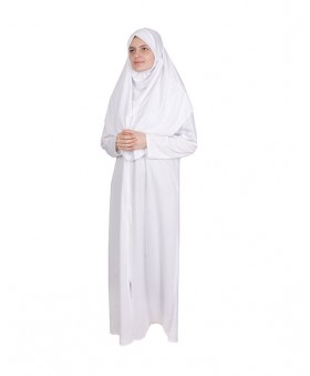 MEDİNE İPEĞİ Beyaz FERMUARLI Namaz Elbisesi