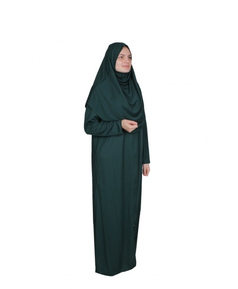 MEDİNE İPEĞİ Zümrüt Yeşili FERMUARSIZ Namaz Elbisesi 